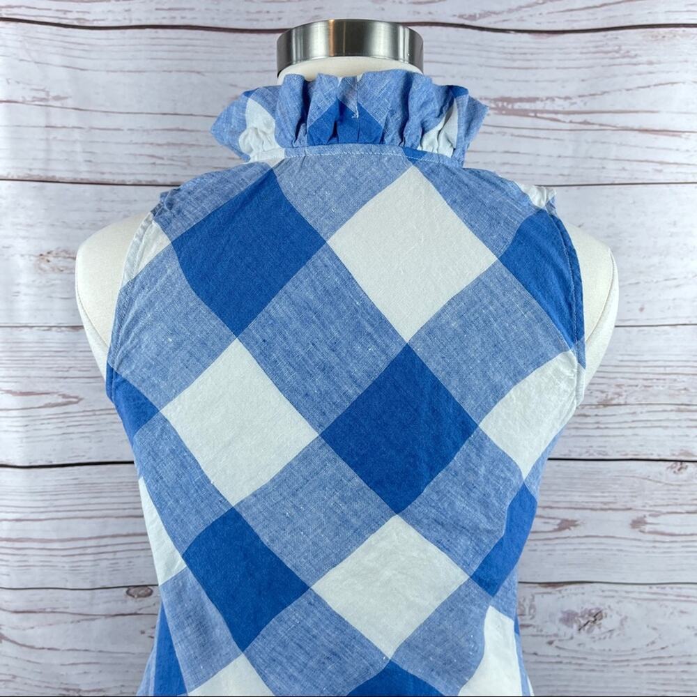 Crown & Ivy plaid blue and white ruffle neckline - Picture 9 of 11